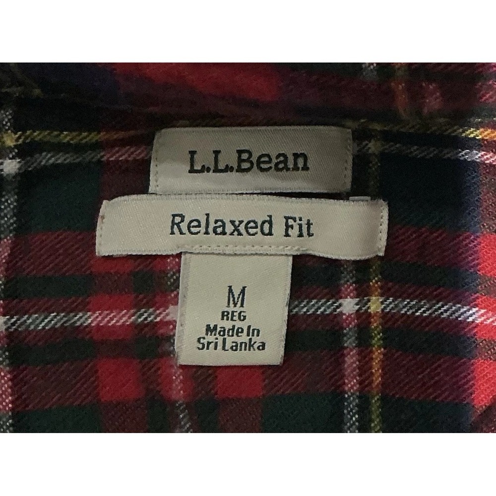 LL Bean Flannel Shirt Mens Medium Red Tartan Plaid 100% Cotton Holiday Winter - Picture 3 of 6